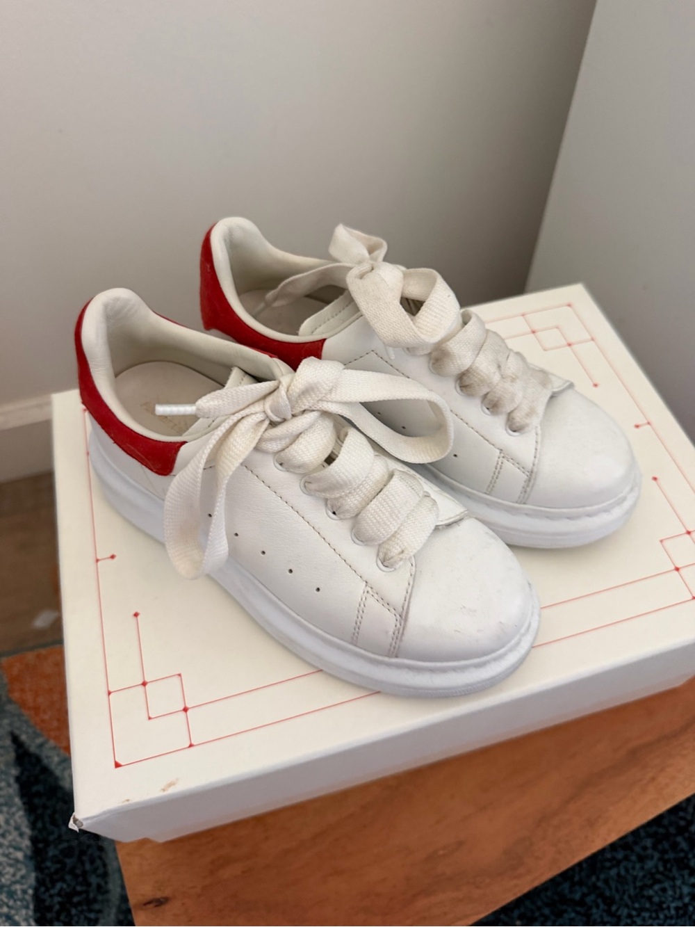 Alexander McQueen White Sneakers with Red Heel Tab Kids